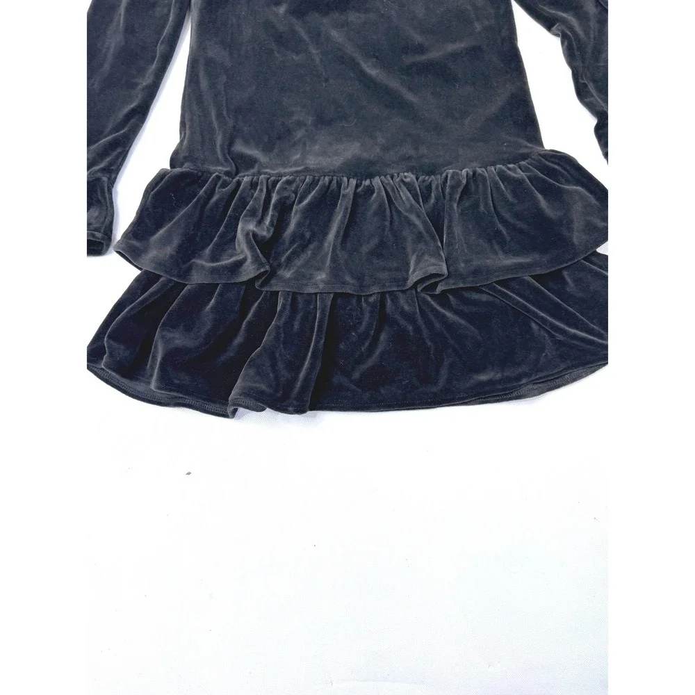 RALPH LAUREN Girls Black Velvet Velour Dress L 12-14 Ruffles Long Sleeve Holiday